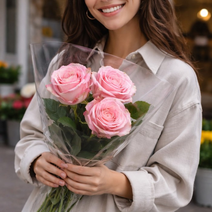 Букет 3 розы в пленке
