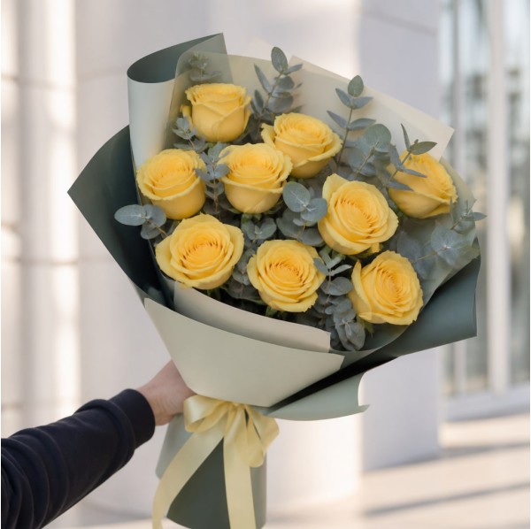 Букет желтые розы 9 штук
