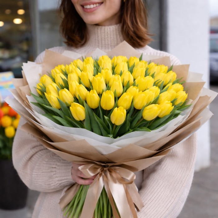 Букет 101 желтый тюльпан