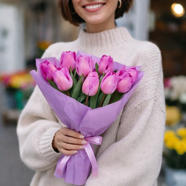 11 розовых тюльпанов