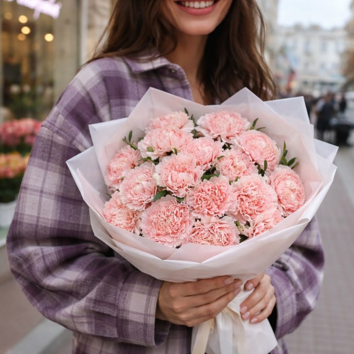 Букет 15 розовых гвоздик