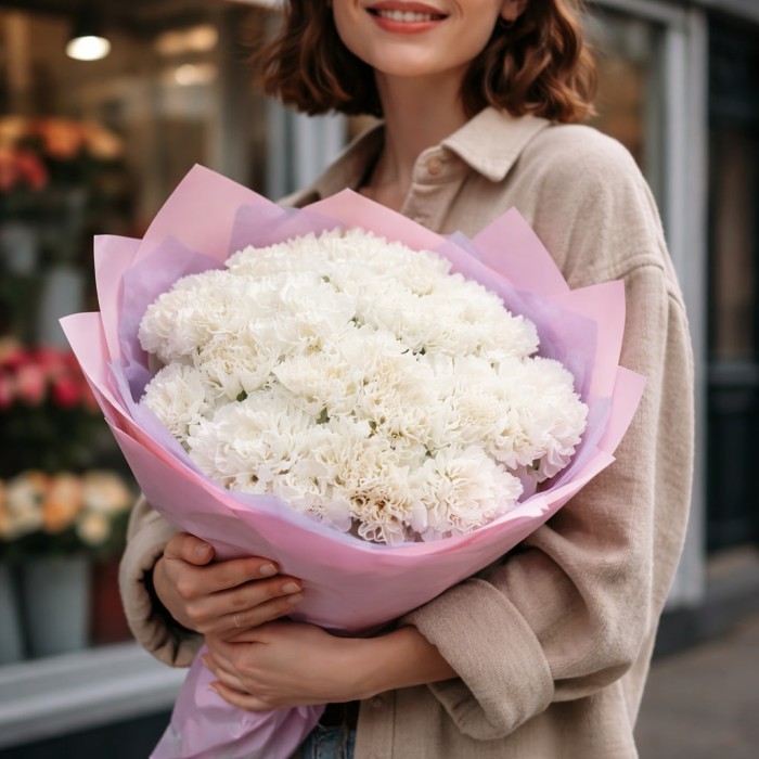 Букет 25 белых гвоздик