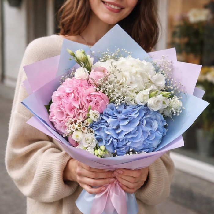 3 гортензии в букете