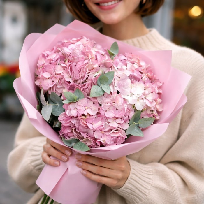 Букет 3 розовые гортензии