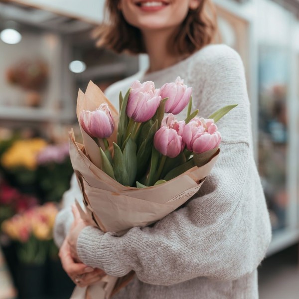 5 розовых тюльпанов