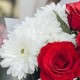 3 красные розы и кустовая хризантема