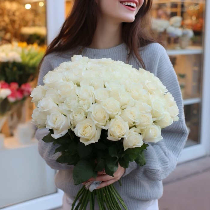 Букет 51 белая роза Кения