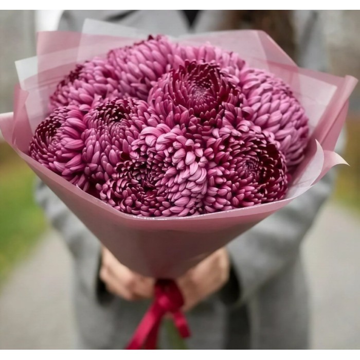 Букет 9 хризантем Бургунди