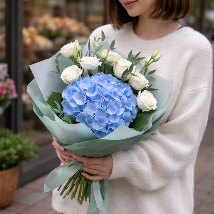 Синяя гортензия с фисташкой